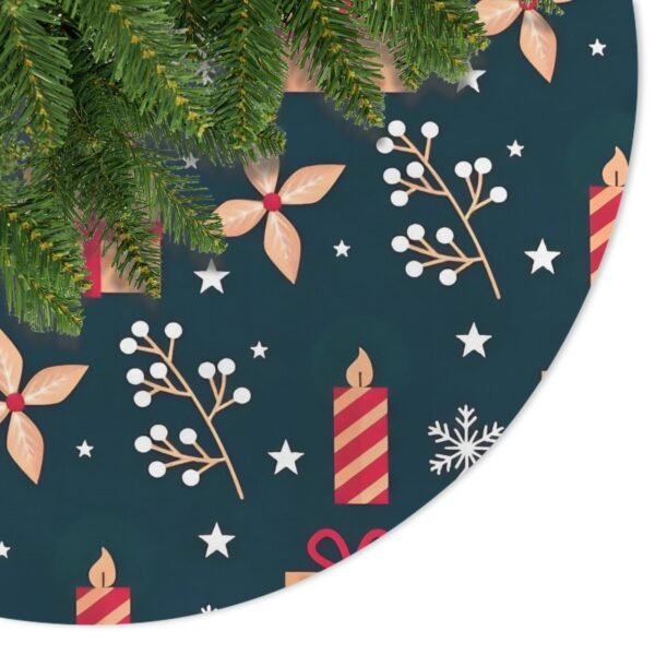 Holiday Christmas Tree Skirt | Green Candles | Traditional Rustic Round 48×48 Inch Home Decor Christmas Tree Skirts christmas tree decor 3