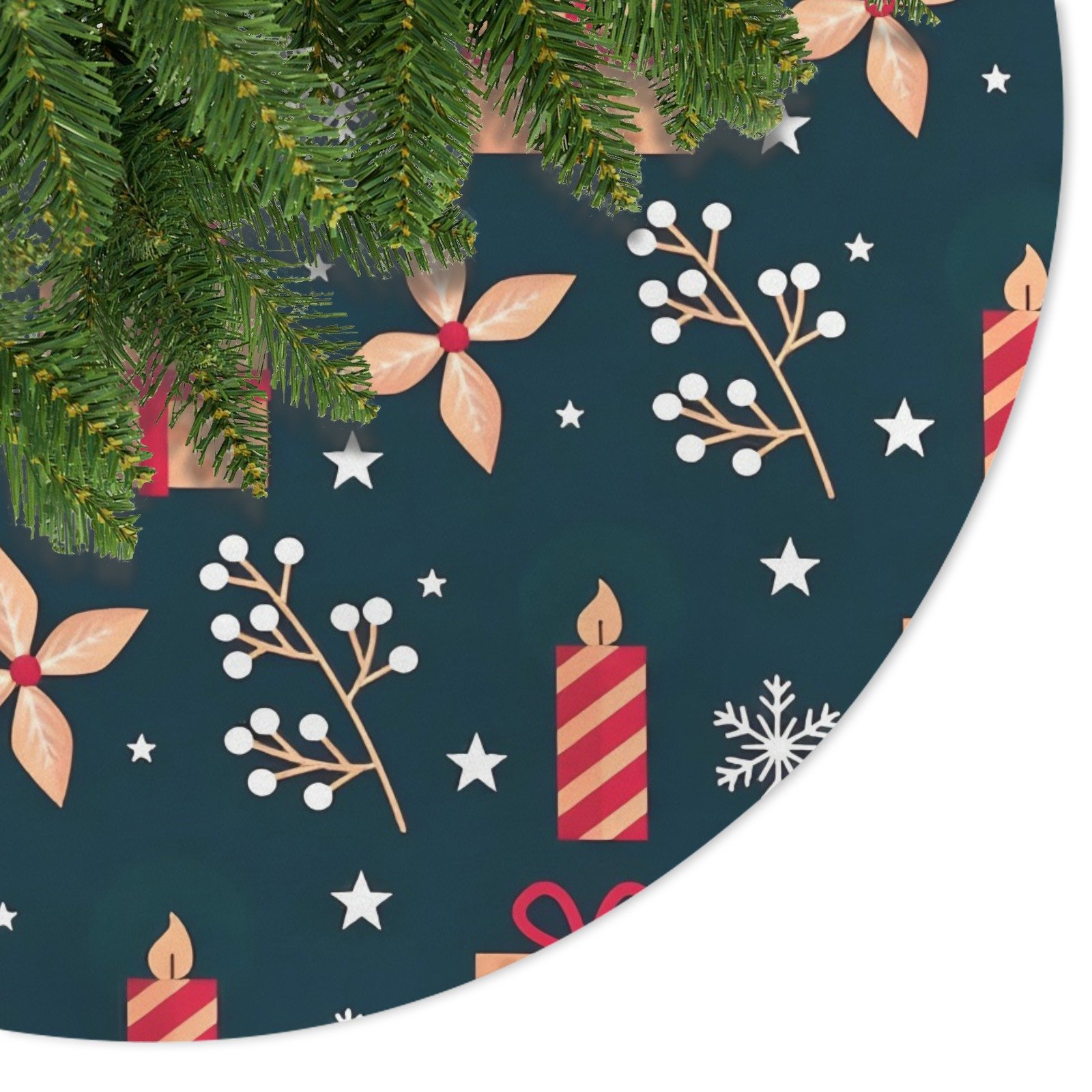 Holiday Christmas Tree Skirt | Green Candles | Traditional Rustic Round 48×48 Inch Home Decor Christmas Tree Skirts christmas tree decor 3 Holiday Christmas Tree Skirt | Green Candles | Traditional Rustic Round 48×48 Inch Home Decor Christmas Tree Skirts christmas tree decor 3