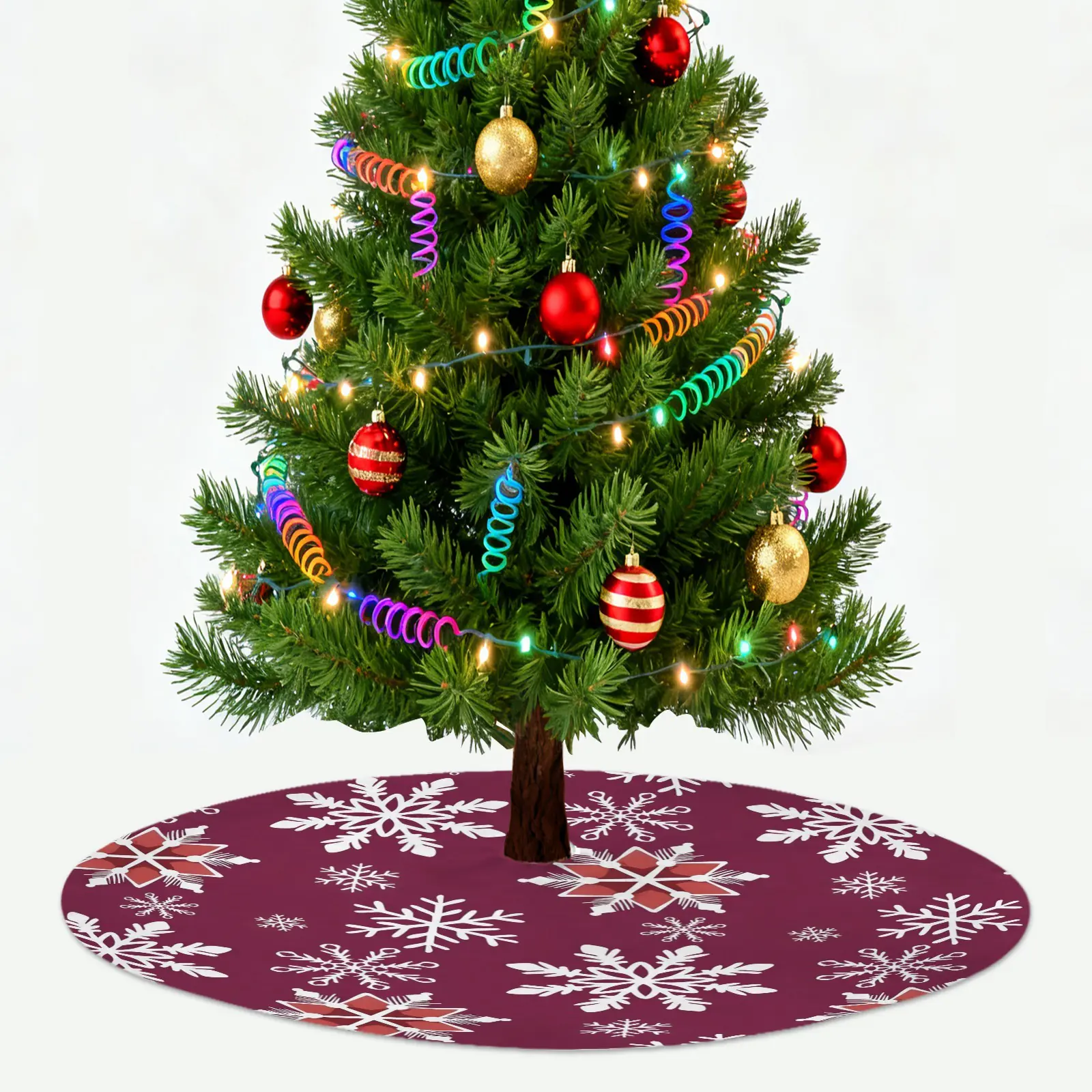 Holiday Christmas Tree Skirt | Wine Flakes | Traditional Rustic Round 48×48 Inch Home Decor Christmas Tree Skirts christmas tree decor 2