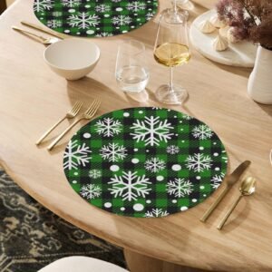 Christmas Placemats | Green Snowflakes | Holiday Dinner Table Decor | 4 Pack Christmas Placemats christmas dining decor
