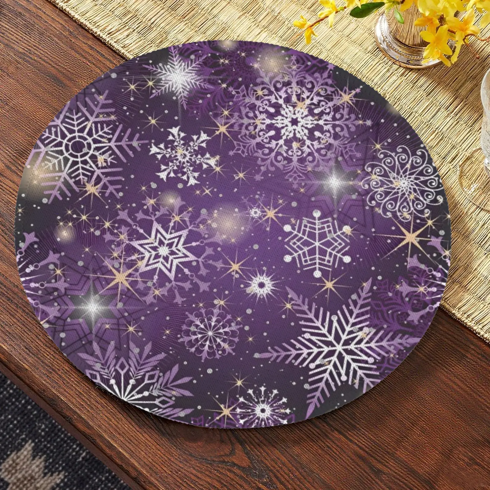 Christmas Placemats | Purple Flakes | Holiday Dinner Table Decor | 4 Pack Christmas Placemats christmas dining decor 3