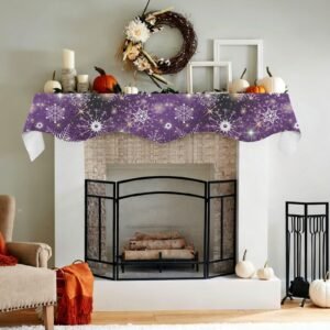 Christmas Holiday Fireplace Mantel Scarf | Purple Snow | Mantle Runner Christmas Fireplace Mantel Scarf Christmas Fireplace Decoration
