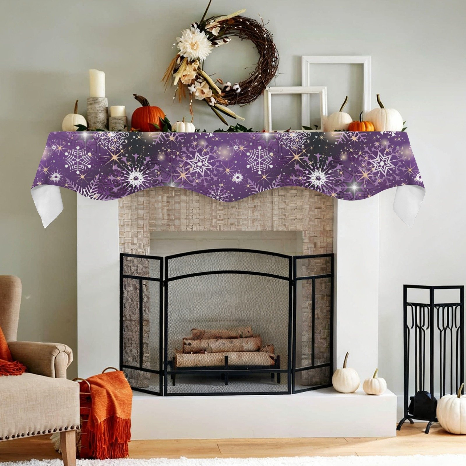 Christmas Holiday Fireplace Mantel Scarf | Purple Snow | Mantle Runner Christmas Fireplace Mantel Scarf Christmas Fireplace Decoration Christmas Holiday Fireplace Mantel Scarf | Purple Snow | Mantle Runner Christmas Fireplace Mantel Scarf Christmas Fireplace Decoration