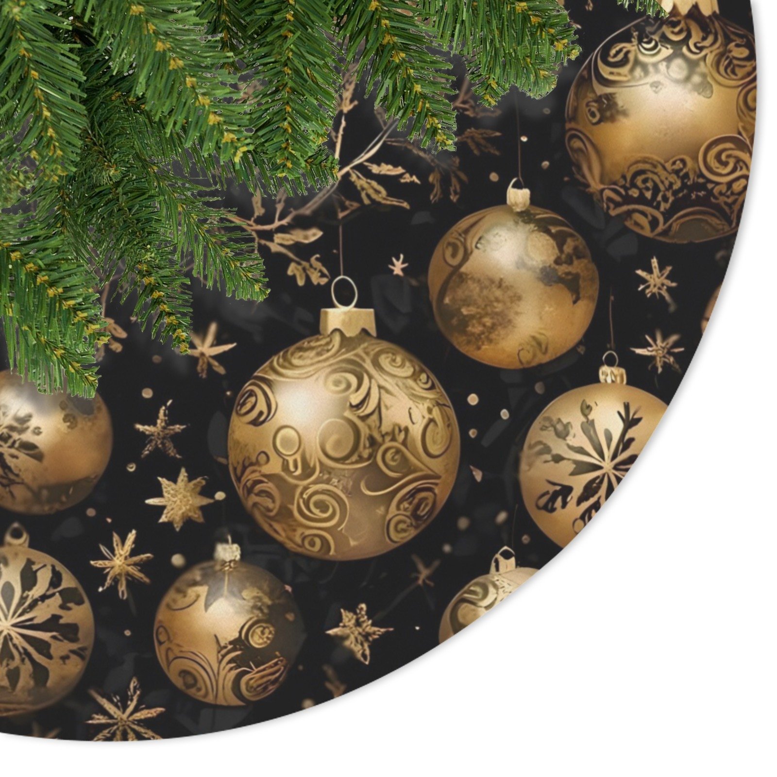 Holiday Christmas Tree Skirt | Gold Ornaments | Traditional Rustic Round 48×48 Inch Home Decor Christmas Tree Skirts christmas tree decor 3 Holiday Christmas Tree Skirt | Gold Ornaments | Traditional Rustic Round 48×48 Inch Home Decor Christmas Tree Skirts christmas tree decor 3