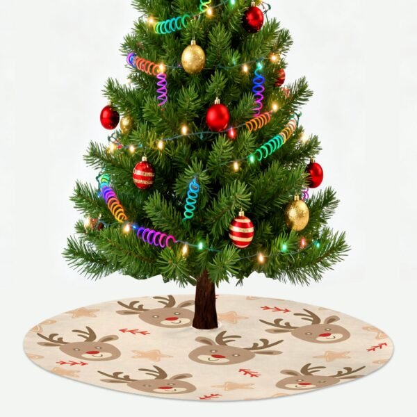 Holiday Christmas Tree Skirt | Rudolph | Traditional Rustic Round 48×48 Inch Home Decor Christmas Tree Skirts christmas tree decor 2