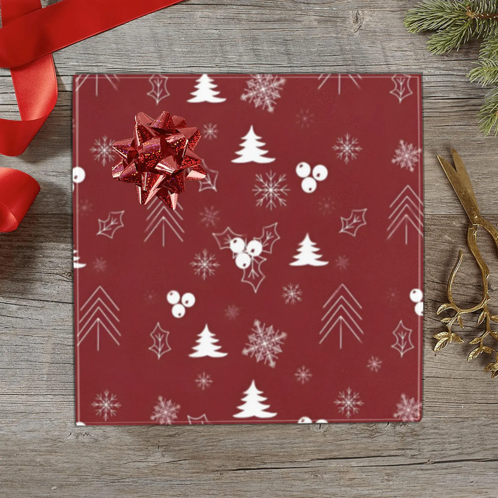 Christmas Wrapping Paper | Premium Holiday Gift Wrap | Burgundy Holly 58″ x 23″ (1–5 Rolls) Wrapping Paper Christmas Gift Wrap