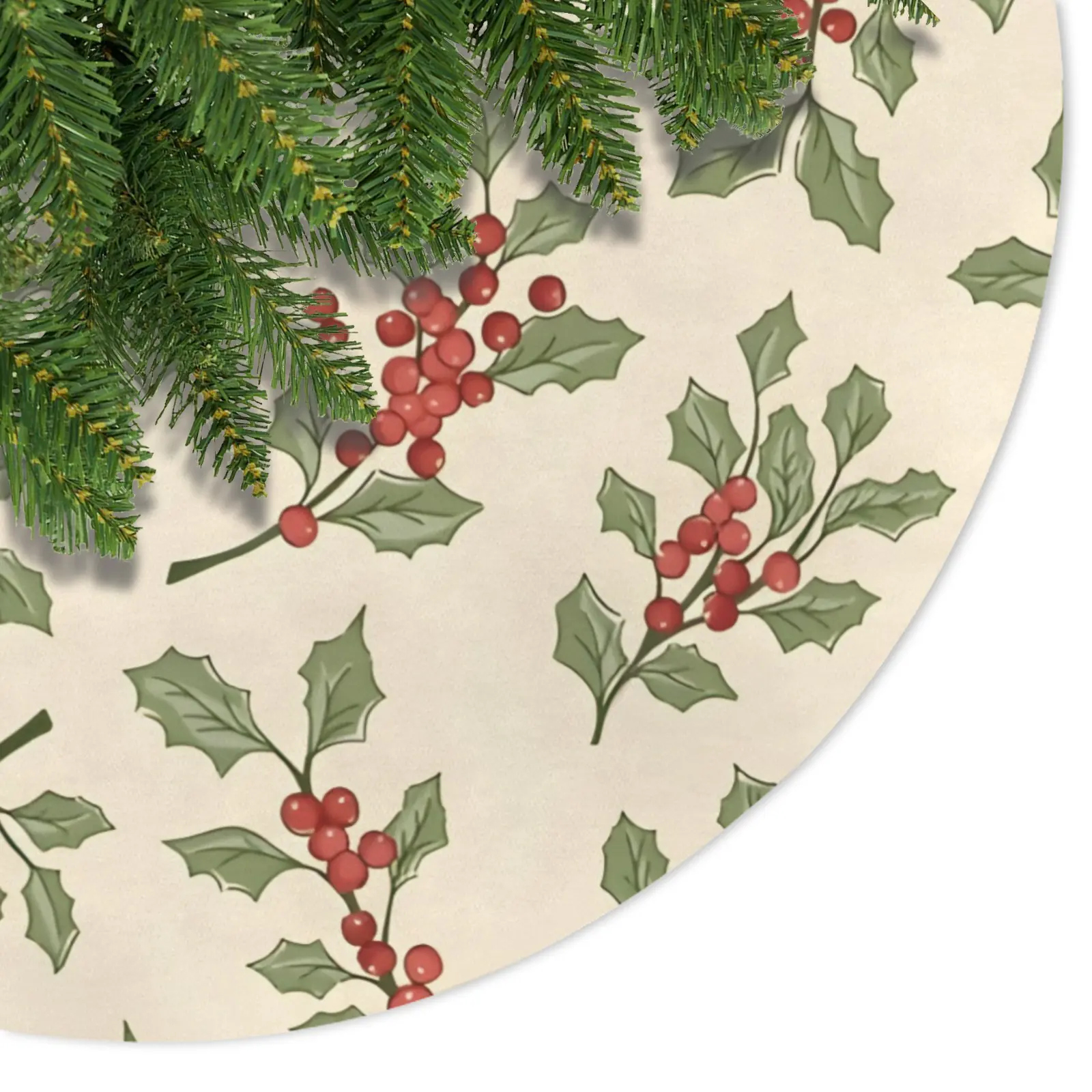 Holiday Christmas Tree Skirt | Holly | Traditional Rustic Round 48×48 Inch Home Decor Christmas Tree Skirts christmas tree decor 3