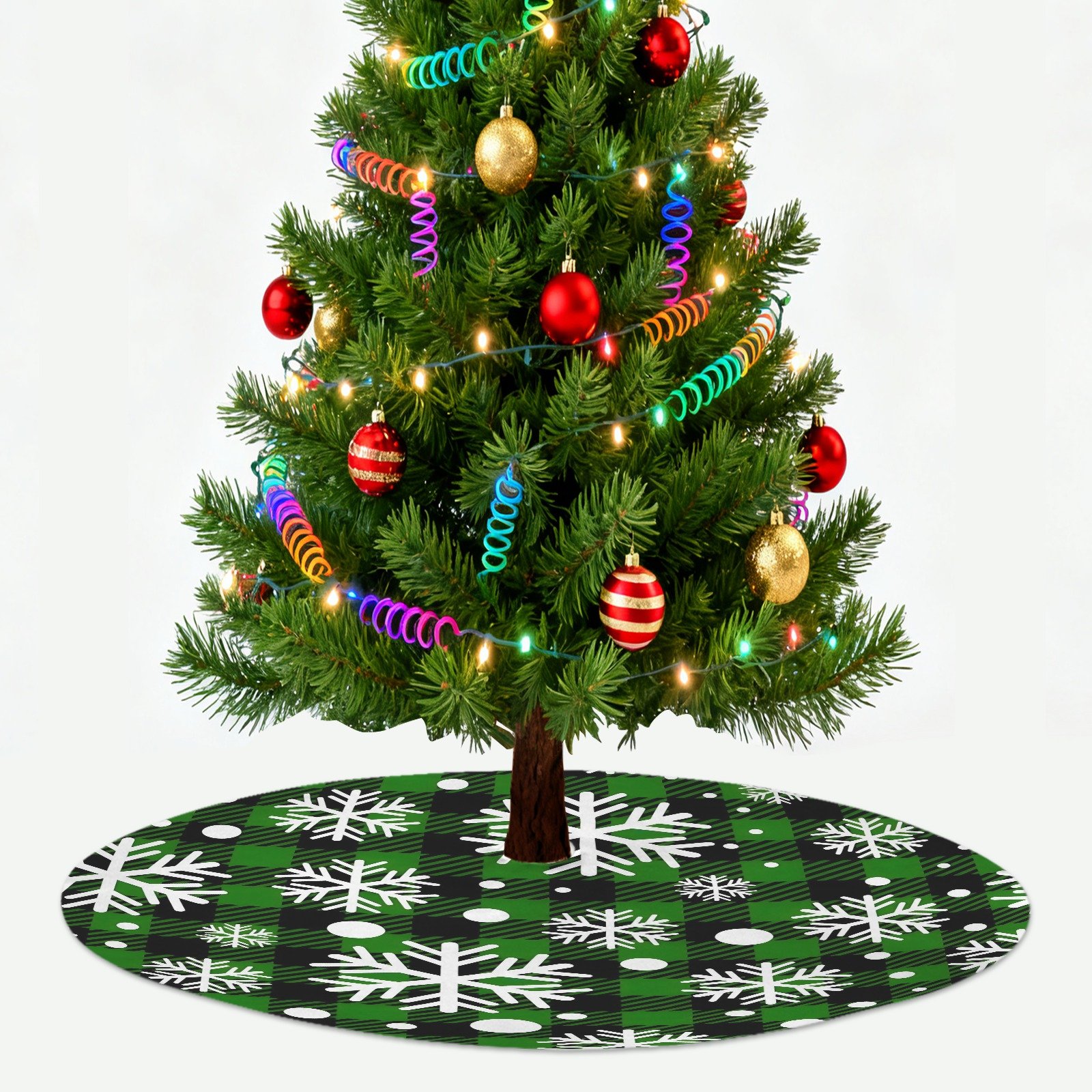 Holiday Christmas Tree Skirt | Green Plaid Flakes | Traditional Rustic Round 48×48 Inch Home Decor Christmas Tree Skirts christmas tree decor 2 Holiday Christmas Tree Skirt | Green Plaid Flakes | Traditional Rustic Round 48×48 Inch Home Decor Christmas Tree Skirts christmas tree decor 2