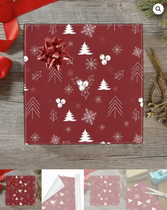 Christmas Wrapping Paper | Premium Holiday Gift Wrap | Burgundy Holly 58″ x 23″ (1–5 Rolls) Wrapping Paper Christmas Gift Wrap 5