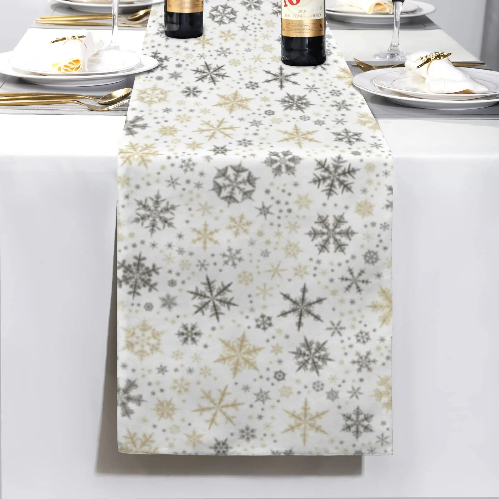 Christmas Table Runner | Brown Gold Flakes | Holiday Dinner Table Decor Christmas Table Runners Christmas dinner table runner