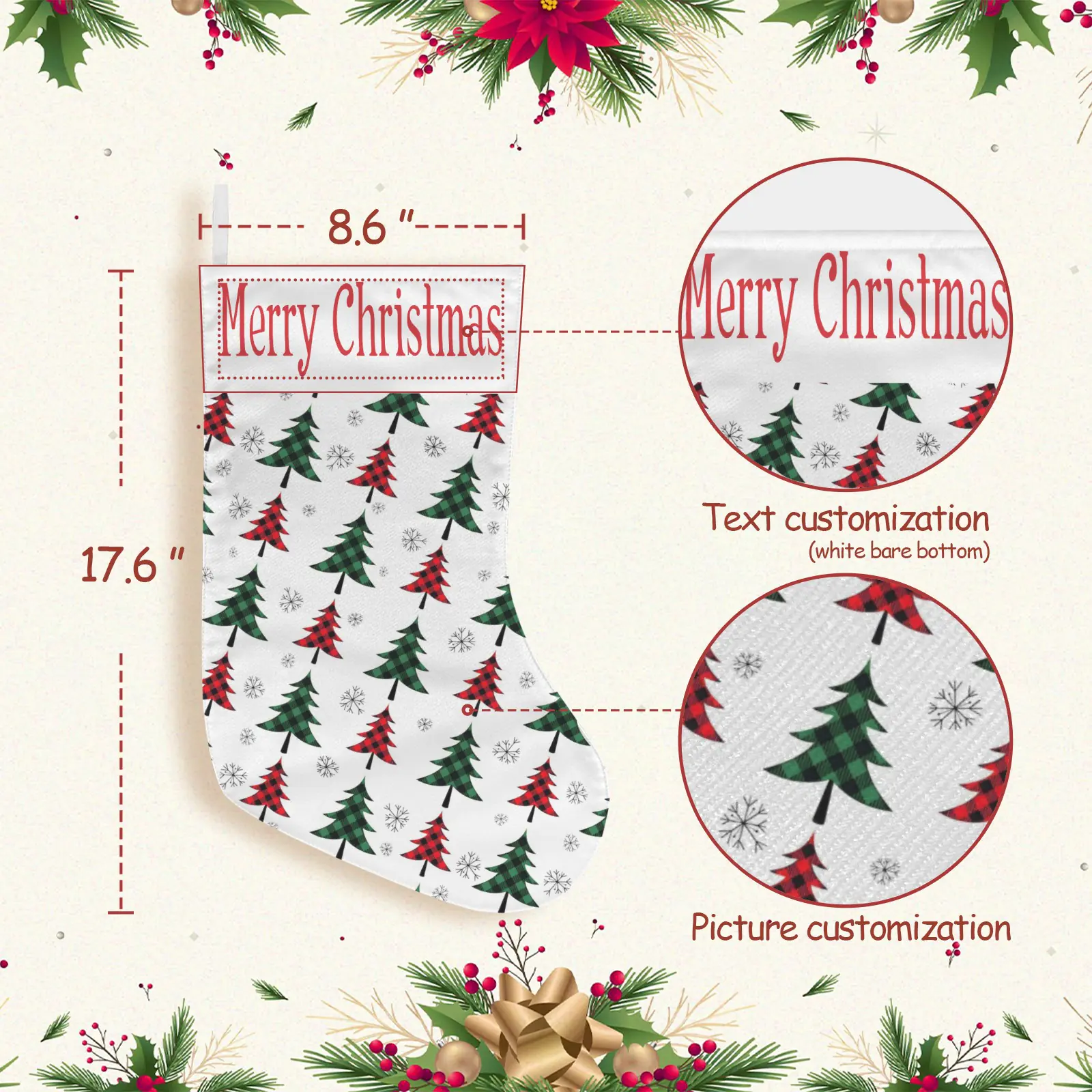 Christmas Stockings | Holiday Stocking Sock | Plaid Trees Christmas Stockings christmas sock 2