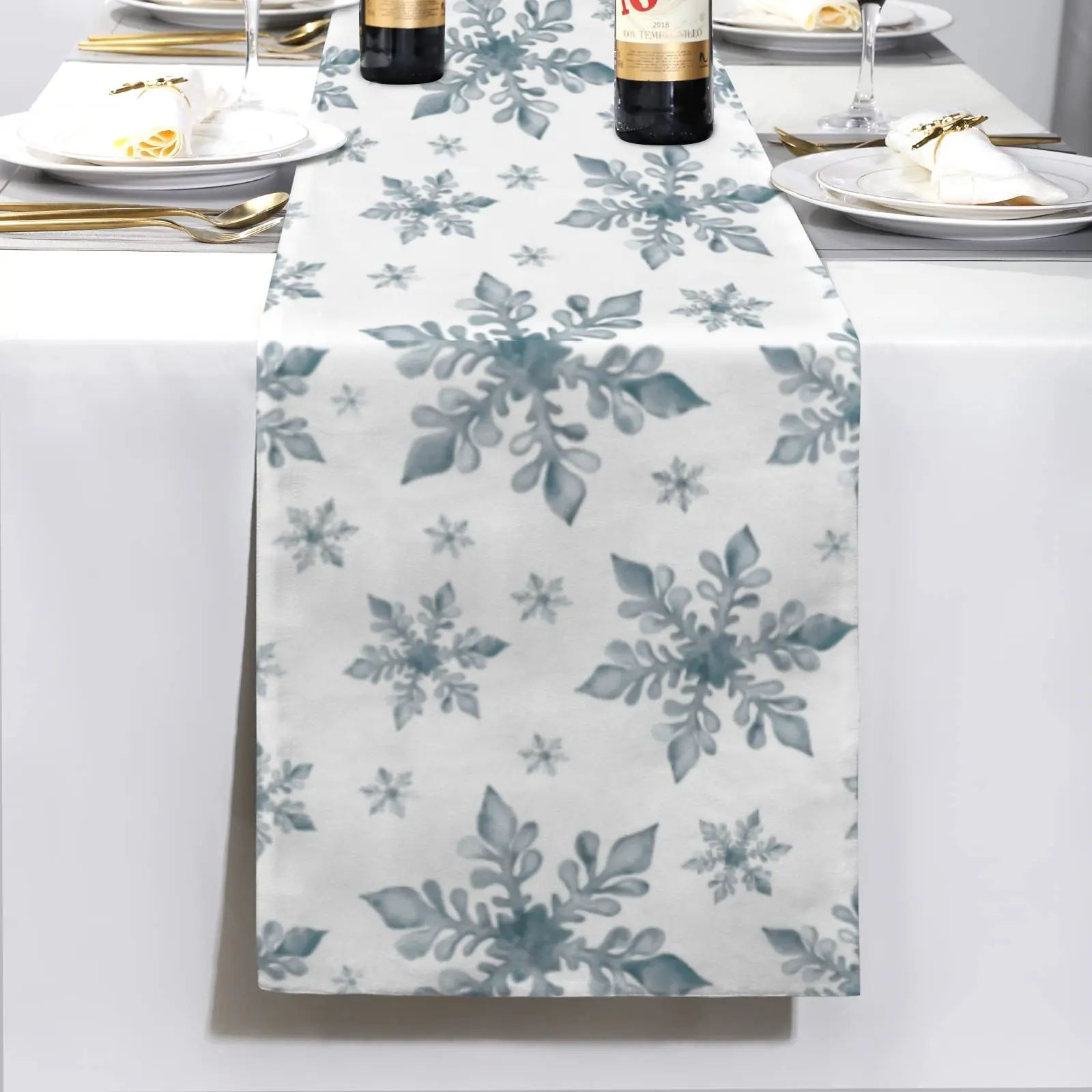 Christmas Table Runner | Stencil Snow | Holiday Dinner Table Decor Christmas Table Runners Christmas dinner table runner