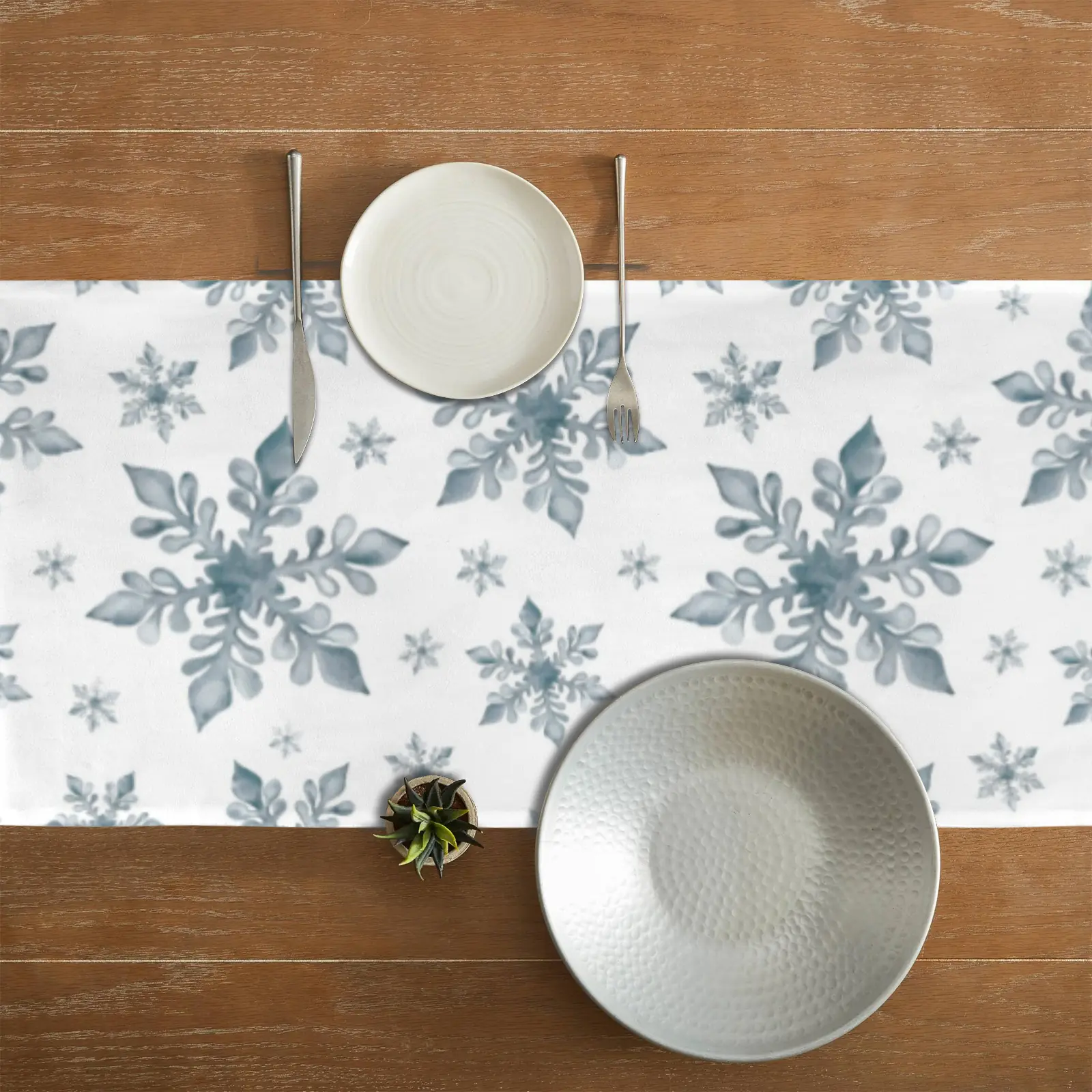 Christmas Table Runner | Stencil Snow | Holiday Dinner Table Decor Christmas Table Runners Christmas dinner table runner 6
