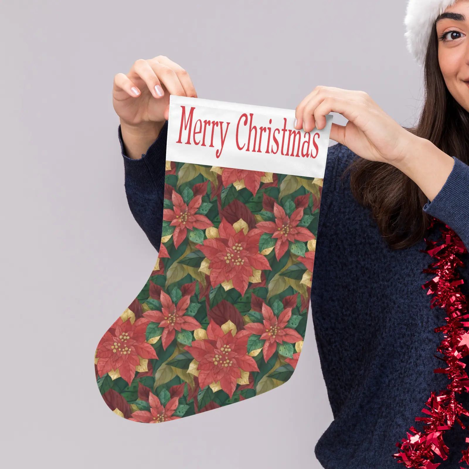 Christmas Stockings | Holiday Stocking Sock | Poinsettias Christmas Stockings christmas sock 4