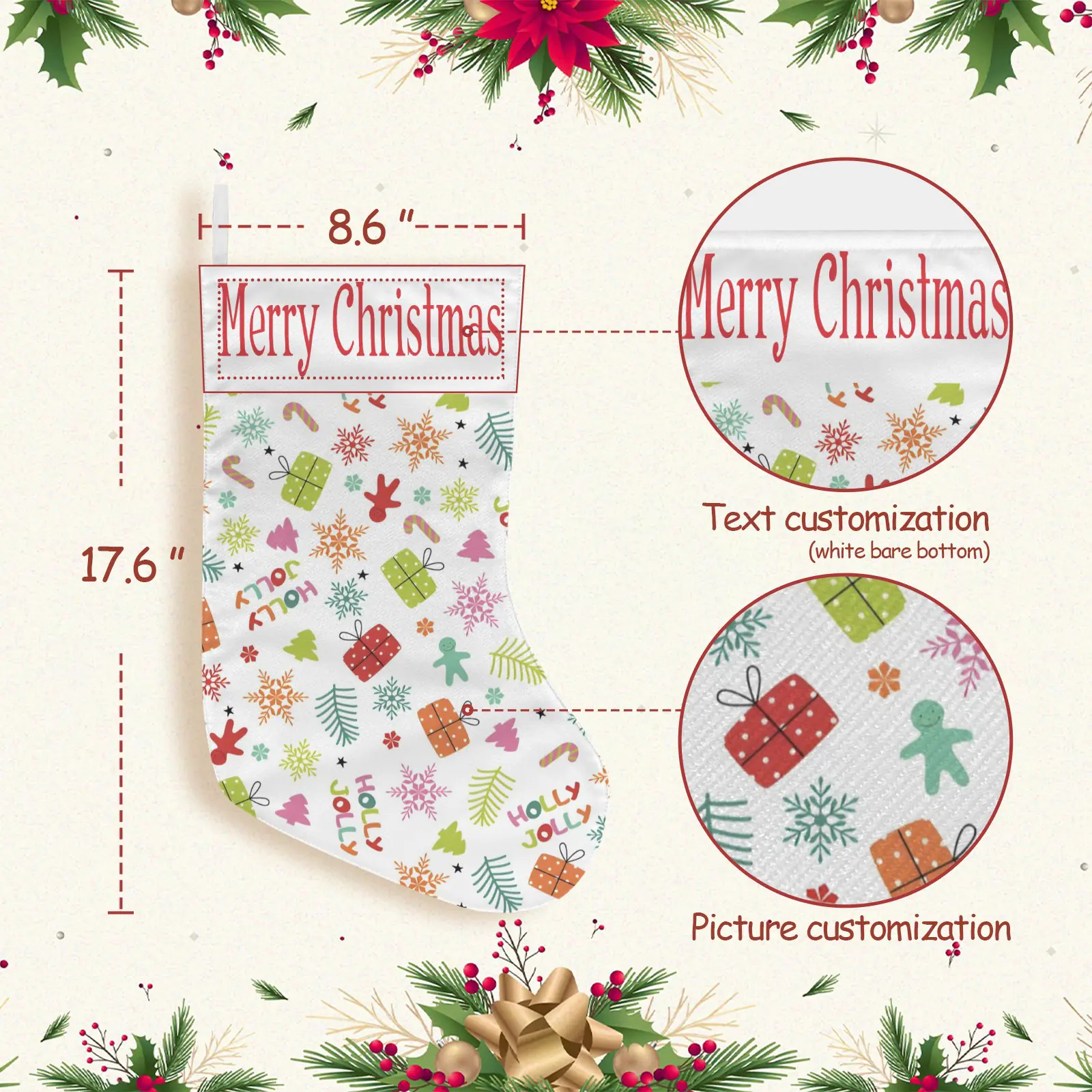 Christmas Stockings | Holiday Stocking Sock | Holly Jolly Christmas Stockings christmas sock 3