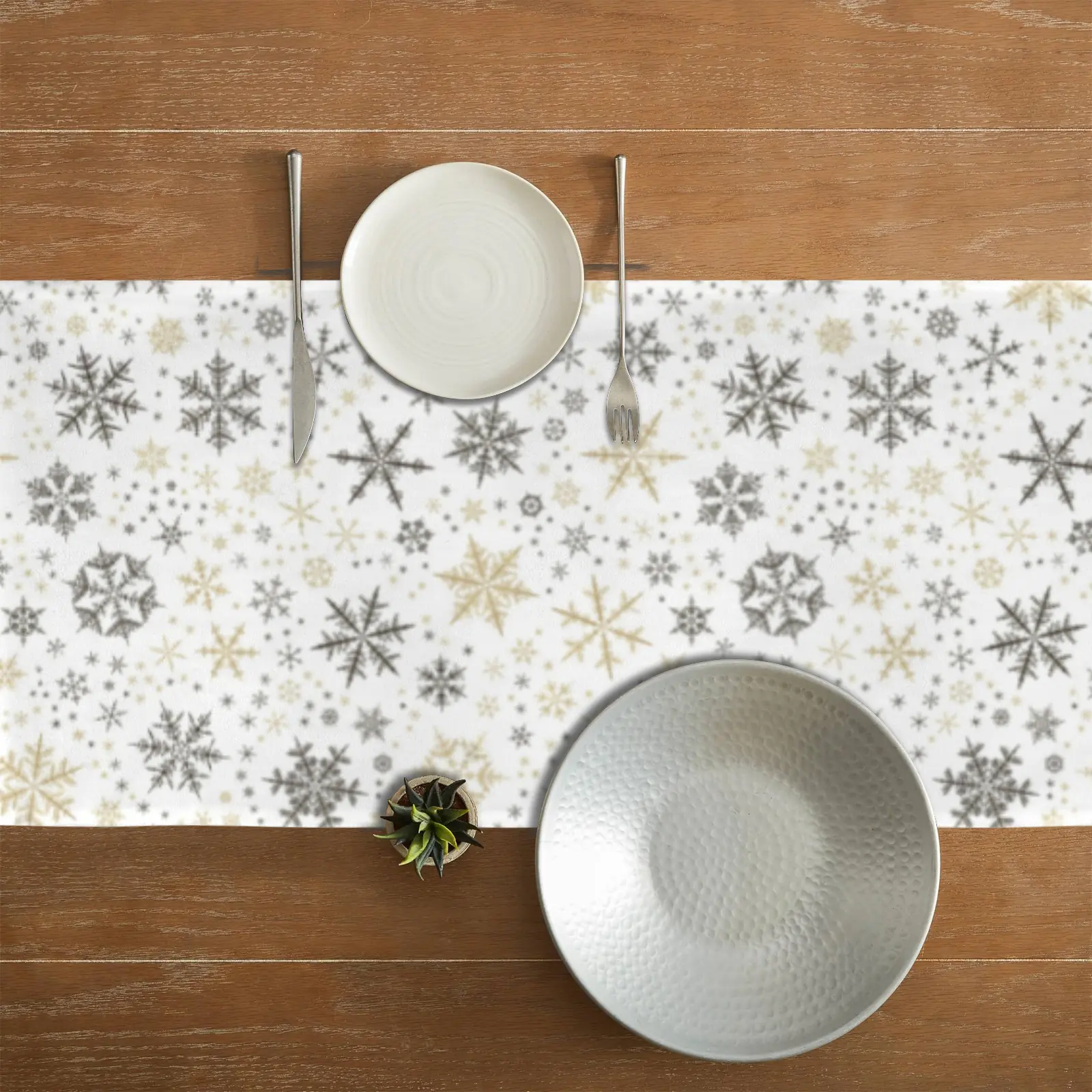 Christmas Table Runner | Brown Gold Flakes | Holiday Dinner Table Decor Christmas Table Runners Christmas dinner table runner 6