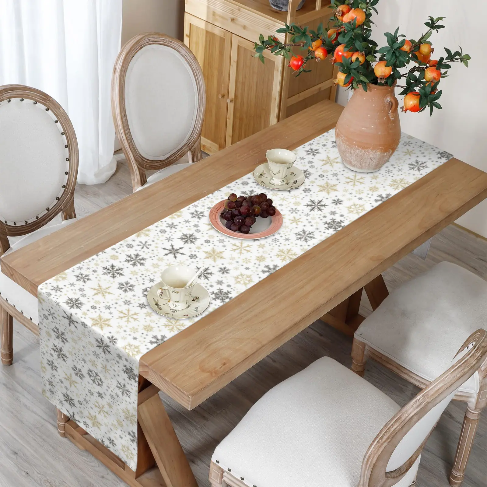 Christmas Table Runner | Brown Gold Flakes | Holiday Dinner Table Decor Christmas Table Runners Christmas dinner table runner 5