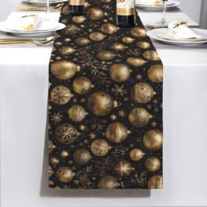 Christmas Table Runner | Gold Ornaments | Holiday Dinner Table Decor Christmas Table Runners Christmas dinner table runner