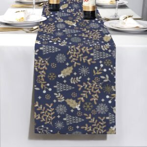 Christmas Table Runner | Gold Holly | Holiday Dinner Table Decor Christmas Table Runners Christmas dinner table runner