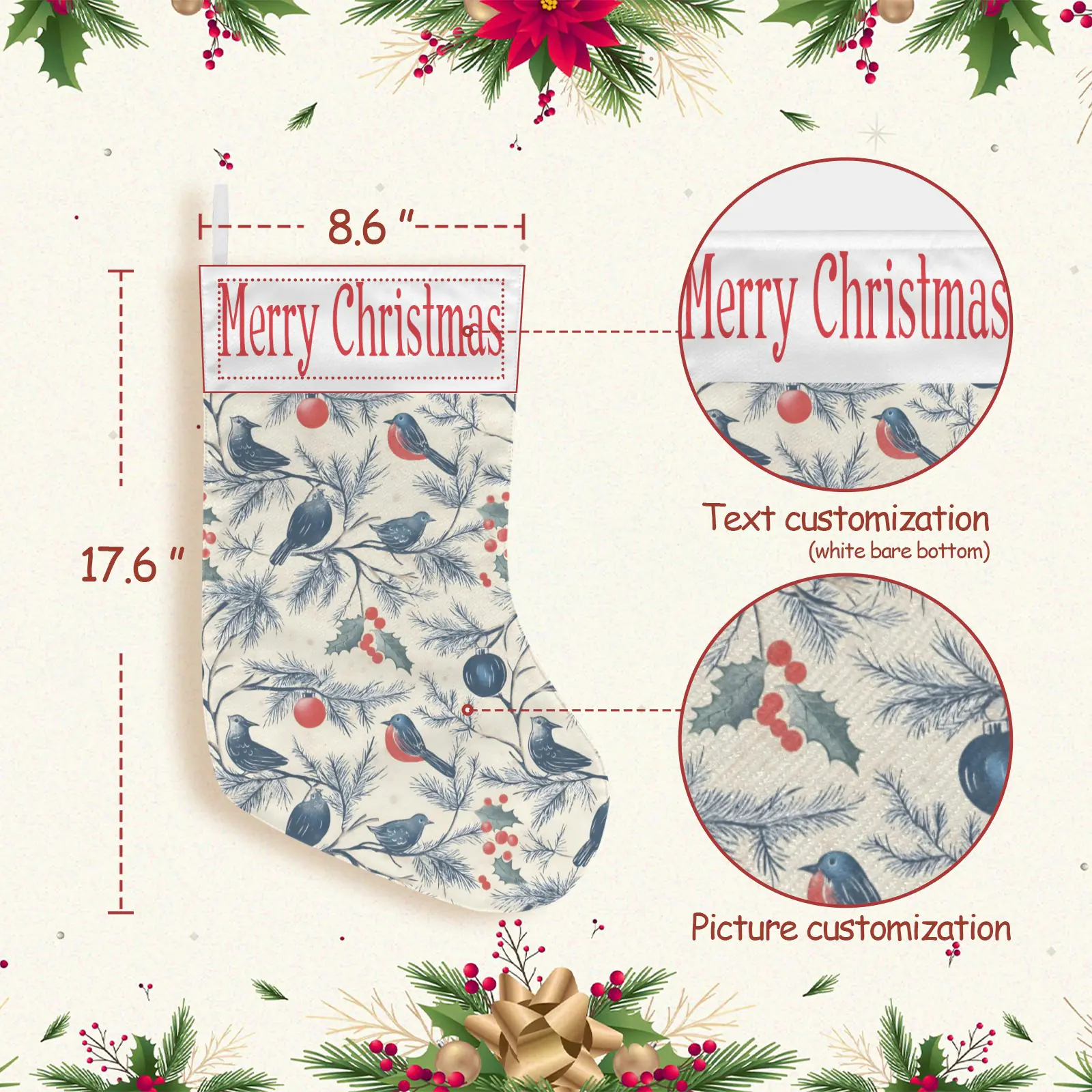 Christmas Stockings | Holiday Stocking Sock | Blue Birds Christmas Stockings christmas sock 3