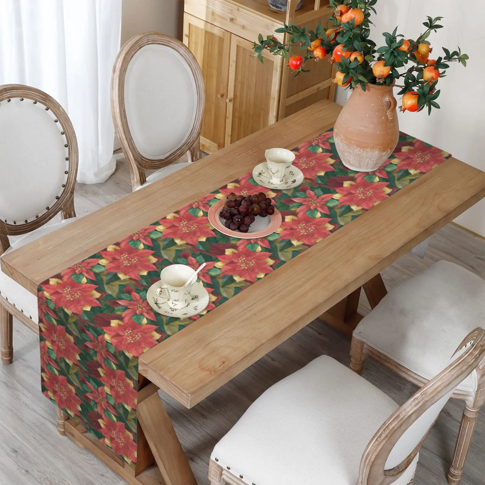 Christmas Table Runner | Poinsettias | Holiday Dinner Table Decor Christmas Table Runners Christmas dinner table runner 5