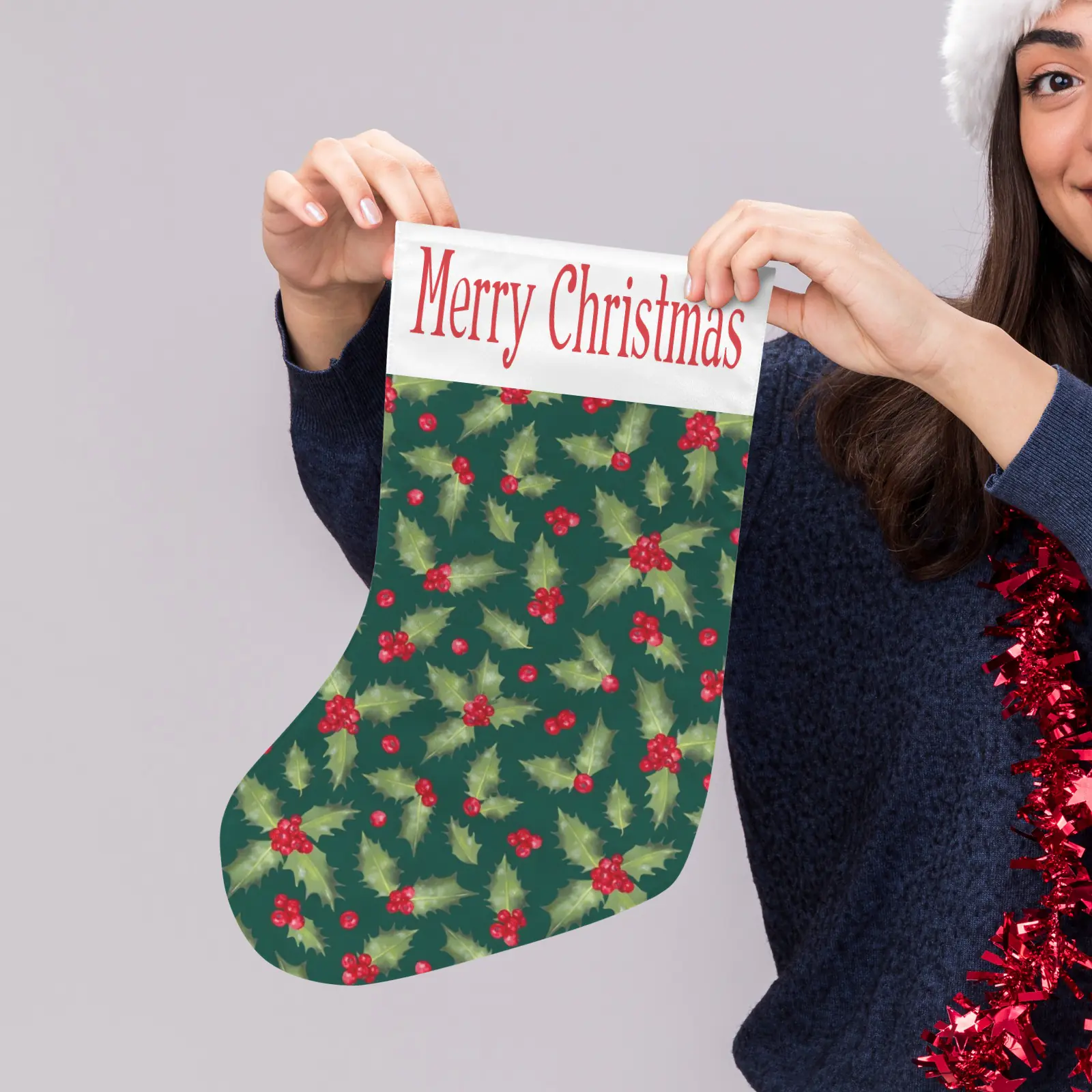 Christmas Stockings | Holiday Stocking Sock | Holly Christmas Stockings christmas sock 4