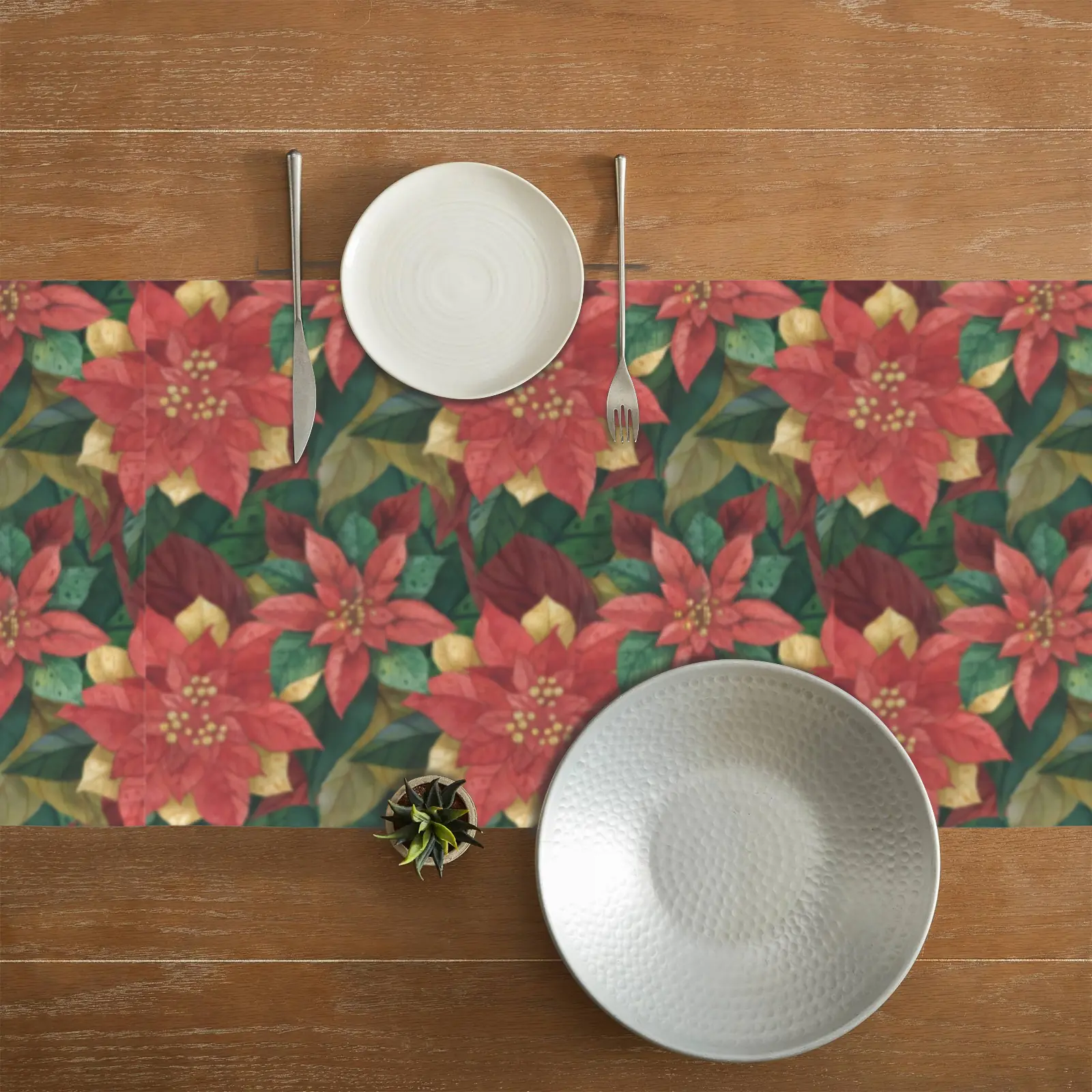 Christmas Table Runner | Poinsettias | Holiday Dinner Table Decor Christmas Table Runners Christmas dinner table runner 6