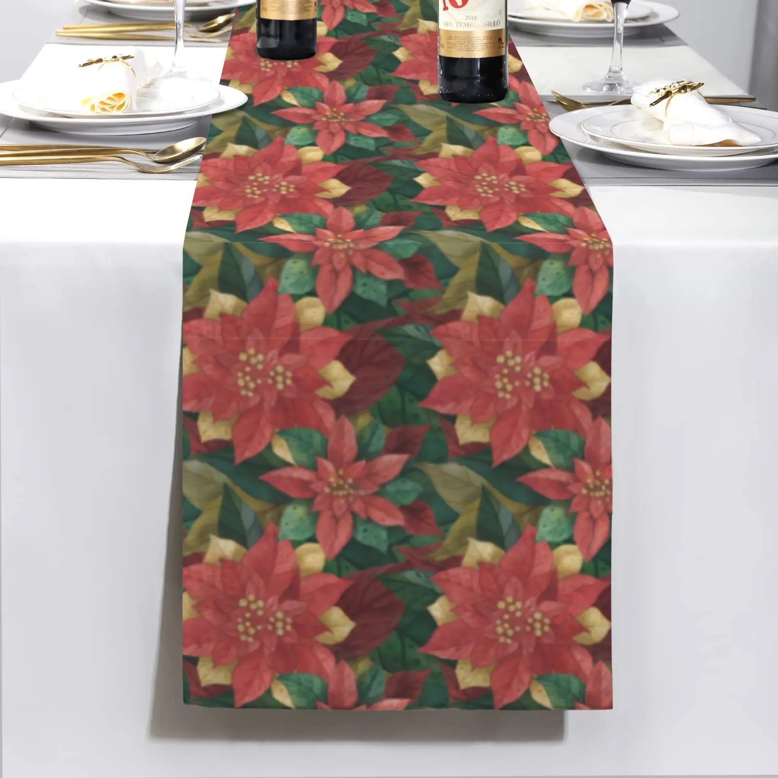 Christmas Table Runner | Poinsettias | Holiday Dinner Table Decor Christmas Table Runners Christmas dinner table runner