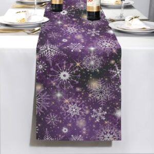 Christmas Table Runner | Purple Snow | Holiday Dinner Table Decor Christmas Table Runners Christmas dinner table runner