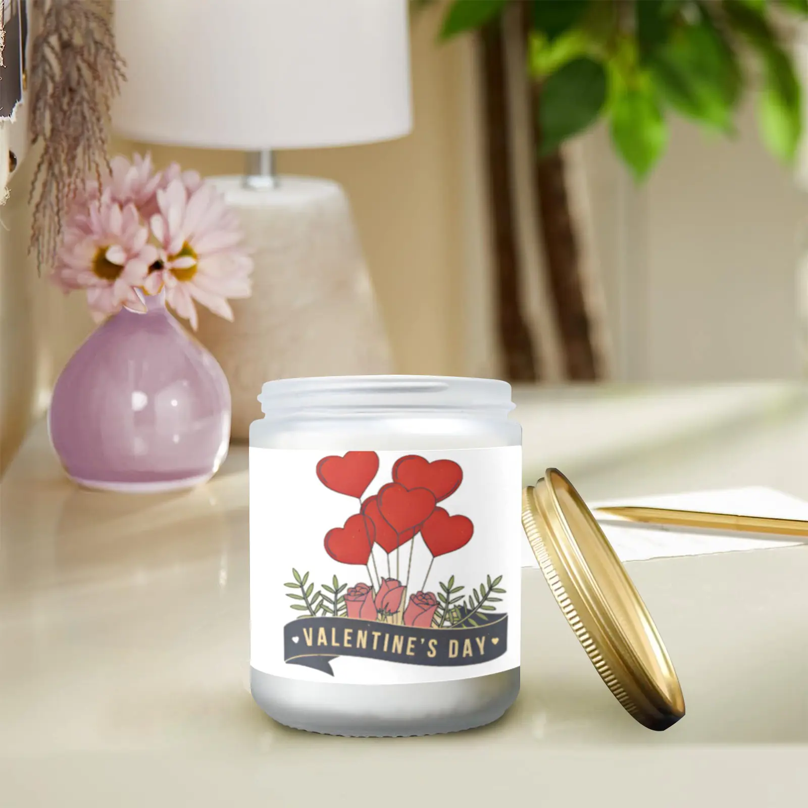 Scented Glass Jar Candle – Valentine’s Roses Design, Vanilla, Lavender, or Orange Lemon Fragrance Scented Candles aromatherapy candles Scented Glass Jar Candle – Valentine’s Roses Design, Vanilla, Lavender, or Orange Lemon Fragrance Scented Candles aromatherapy candles