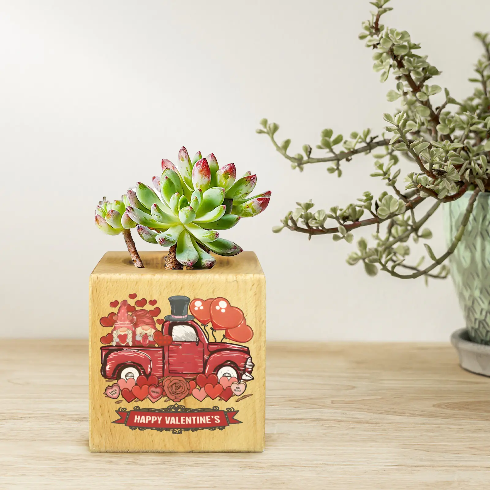 Mini Flower Pot, Valentine’s Indoor Wooden Desk Planter – Truck Mini Wooden Flower Pot Planters cube flower pot 4