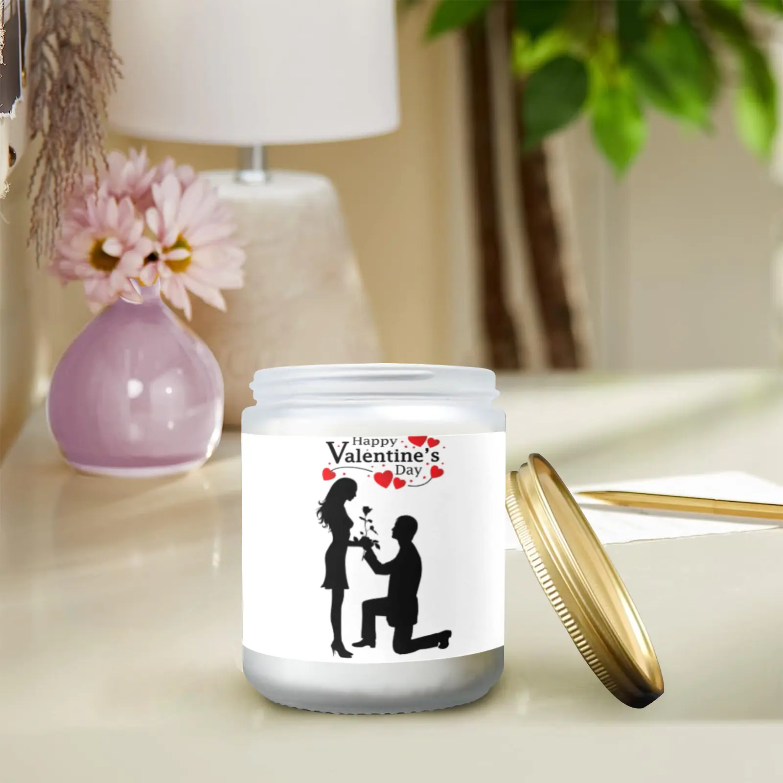 Scented Glass Jar Candle – Valentine’s Proposal Design, Vanilla, Lavender, or Orange Lemon Fragrance Scented Candles aromatherapy candles 3