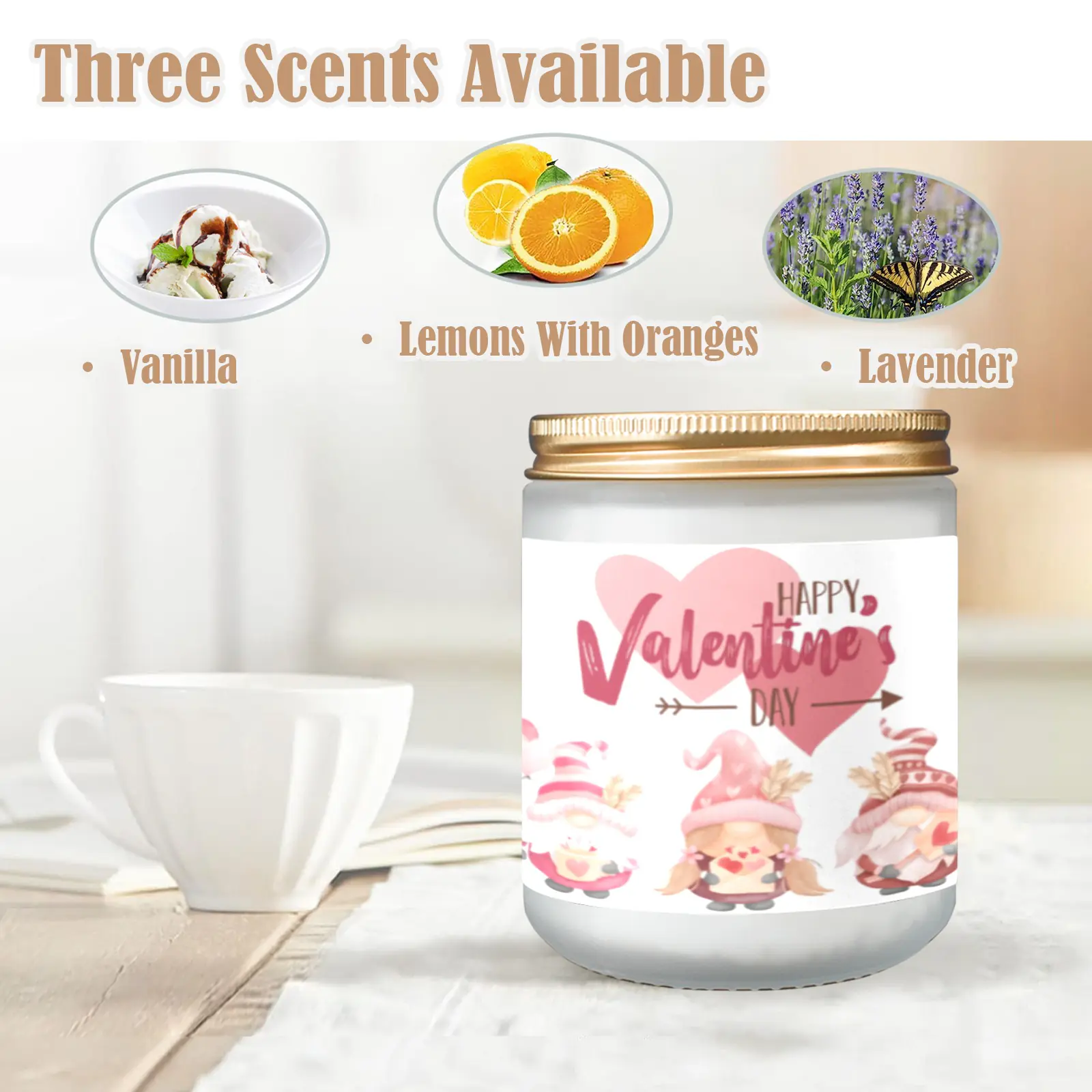 Scented Glass Jar Candle – Valentine’s Family Design, Vanilla, Lavender, or Orange Lemon Fragrance Scented Candles aromatherapy candles 2