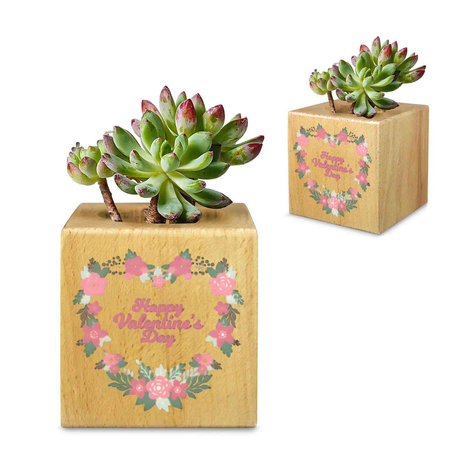 Mini Flower Pot, Valentine’s Indoor Wooden Desk Planter – Heart Wreath Mini Wooden Flower Pot Planters cube flower pot
