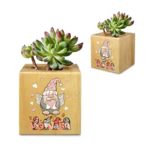 Mini Flower Pot, Valentine’s Indoor Wooden Desk Planter – Family Mini Wooden Flower Pot Planters cube flower pot