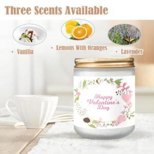 Scented Glass Jar Candle – Valentine’s Wreath Design, Vanilla, Lavender, or Orange Lemon Fragrance Scented Candles aromatherapy candles