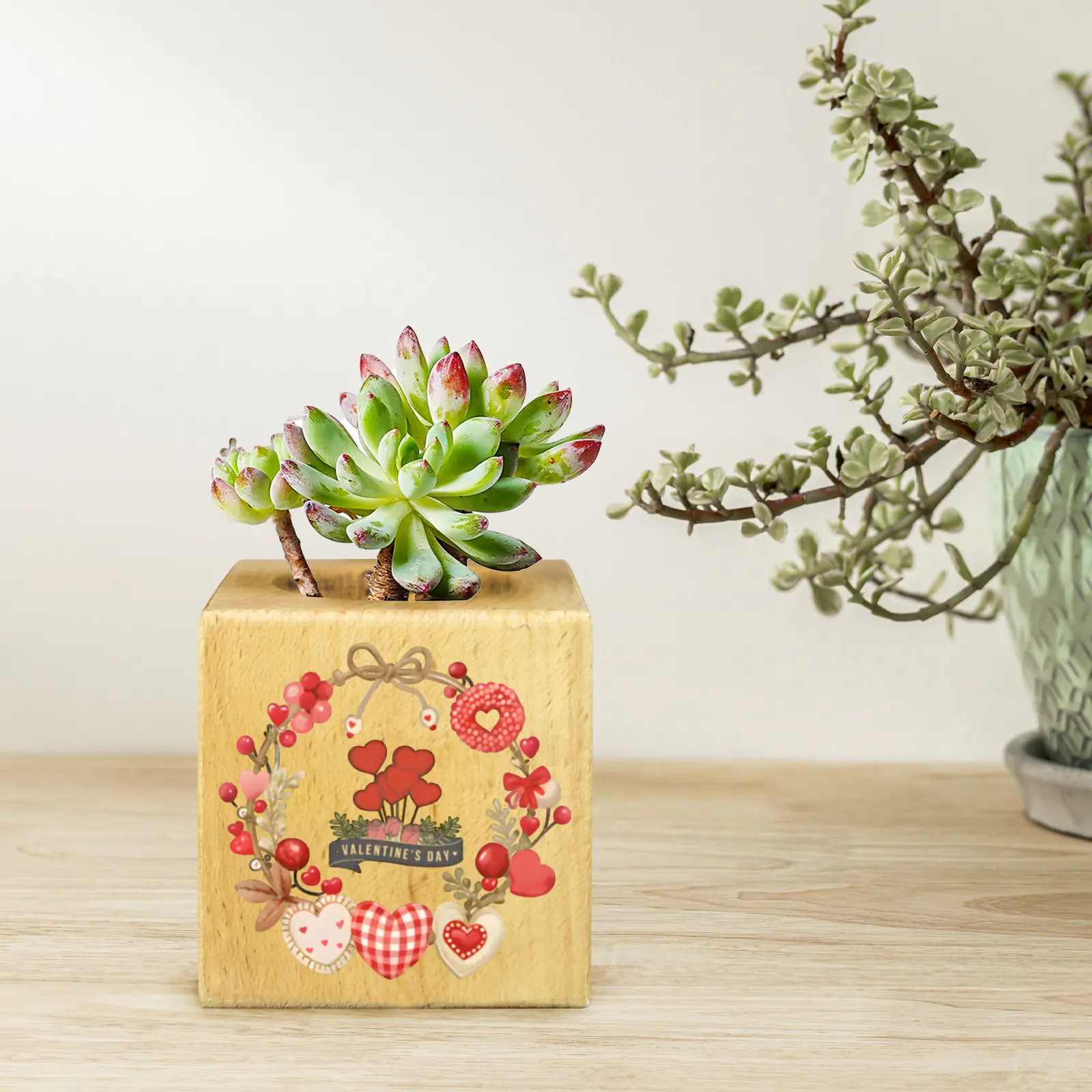 Mini Flower Pot, Valentine’s Indoor Wooden Desk Planter – Balloons Mini Wooden Flower Pot Planters cube flower pot 4