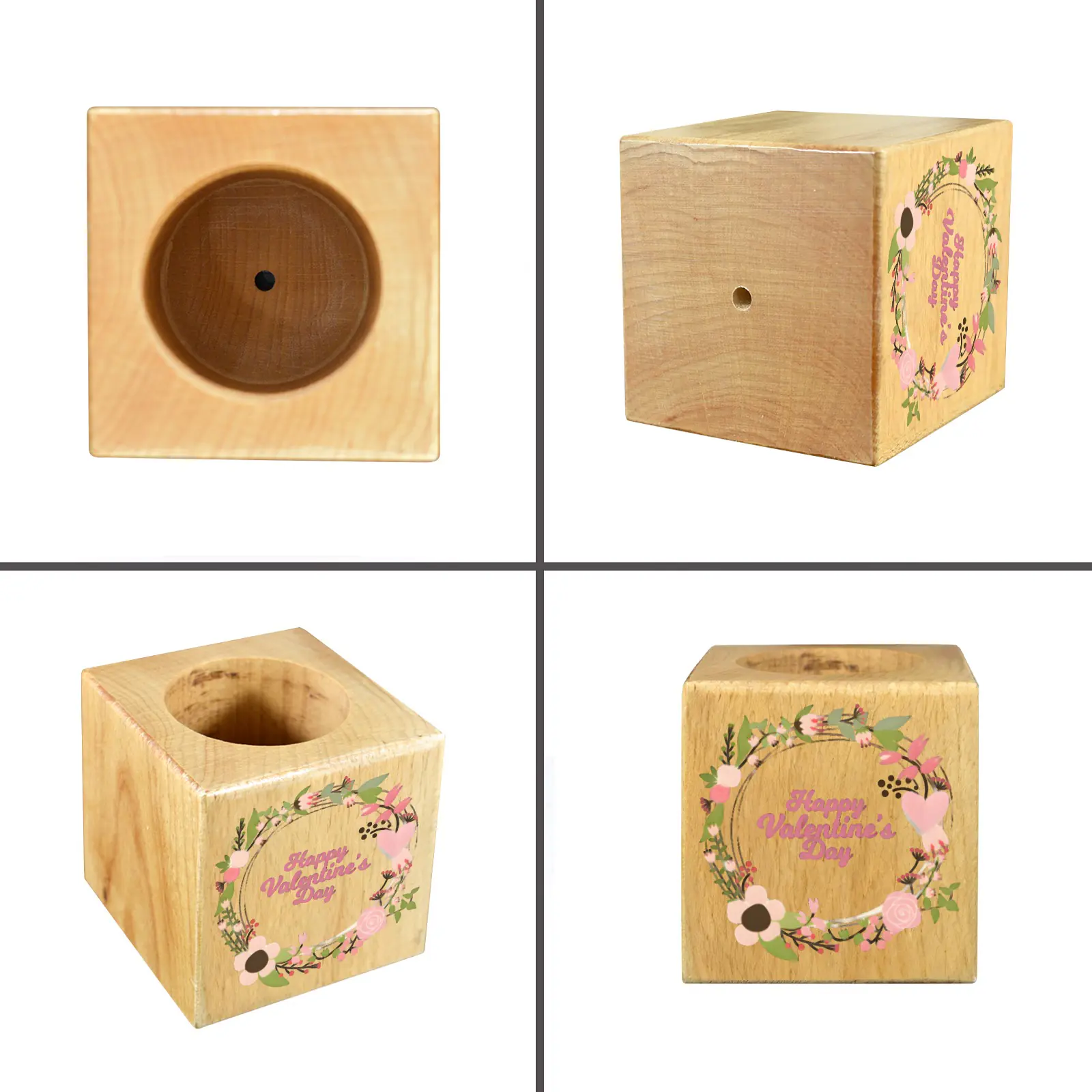 Mini Flower Pot, Valentine’s Indoor Wooden Desk Planter – Wreath Mini Wooden Flower Pot Planters cube flower pot 3