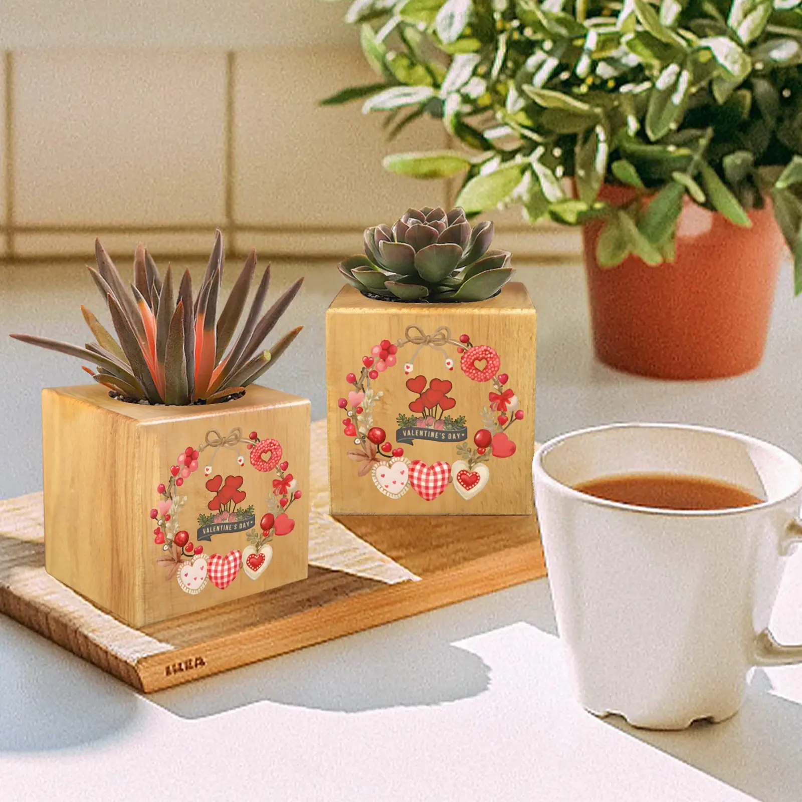 Mini Flower Pot, Valentine’s Indoor Wooden Desk Planter – Balloons Mini Wooden Flower Pot Planters cube flower pot 5