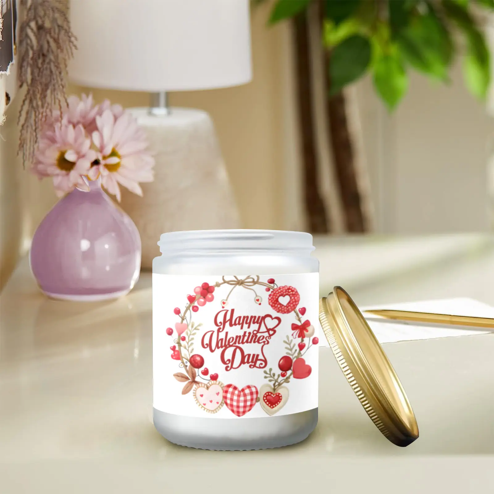 Scented Glass Jar Candle – Valentine’s Plaid Design, Vanilla, Lavender, or Orange Lemon Fragrance Scented Candles aromatherapy candles 3 Scented Glass Jar Candle – Valentine’s Plaid Design, Vanilla, Lavender, or Orange Lemon Fragrance Scented Candles aromatherapy candles 3
