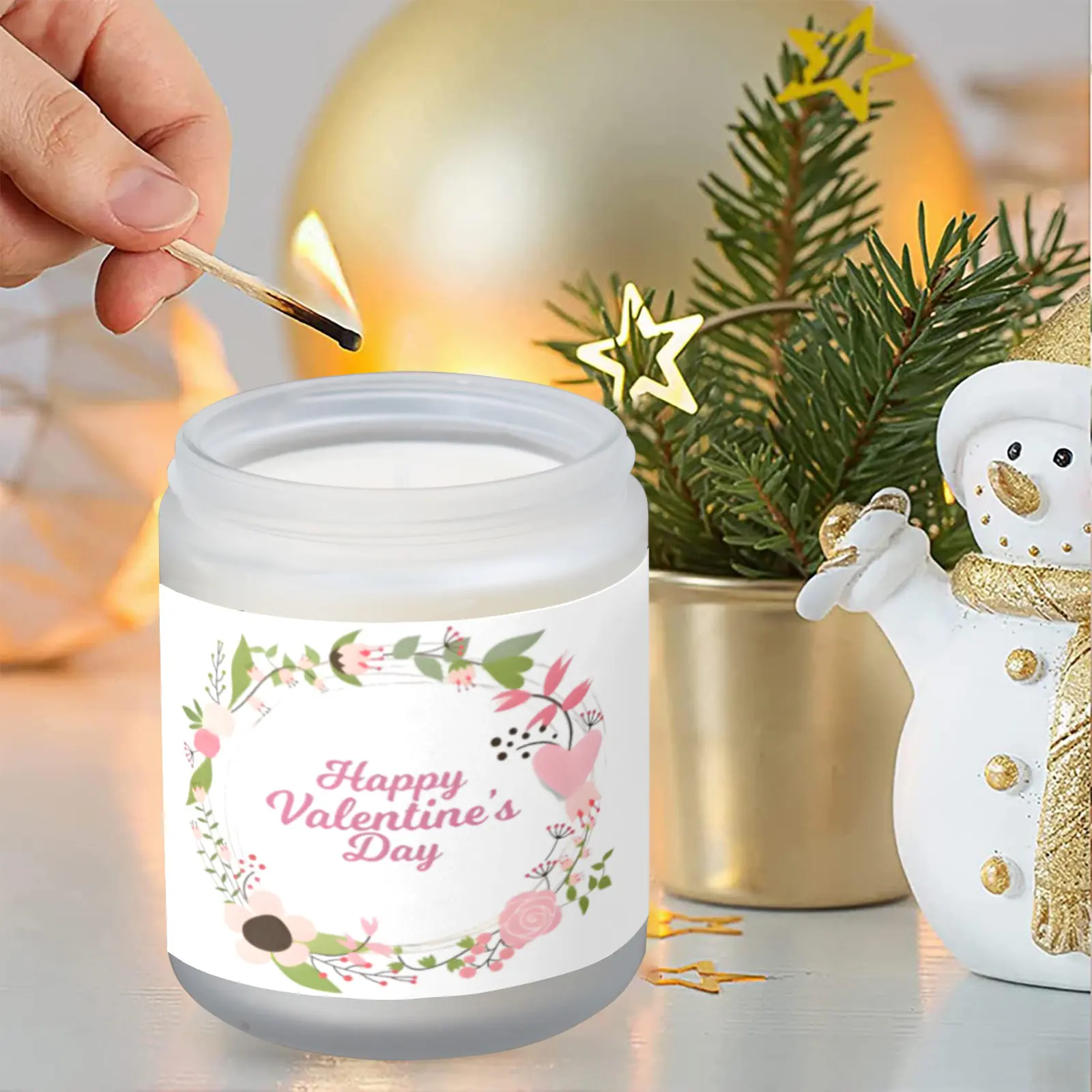 Scented Glass Jar Candle – Valentine’s Wreath Design, Vanilla, Lavender, or Orange Lemon Fragrance Scented Candles aromatherapy candles 4