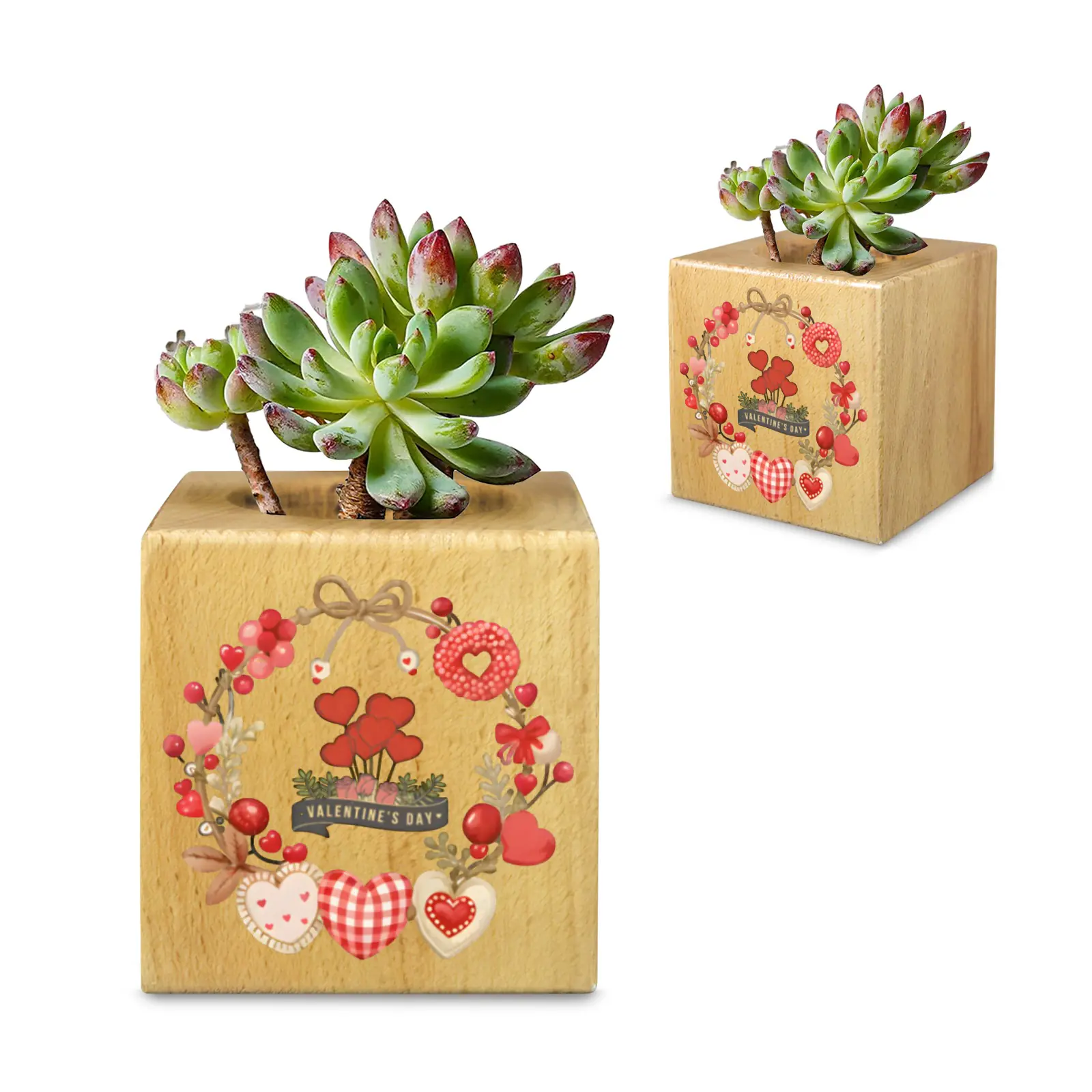Mini Flower Pot, Valentine’s Indoor Wooden Desk Planter – Balloons Mini Wooden Flower Pot Planters cube flower pot