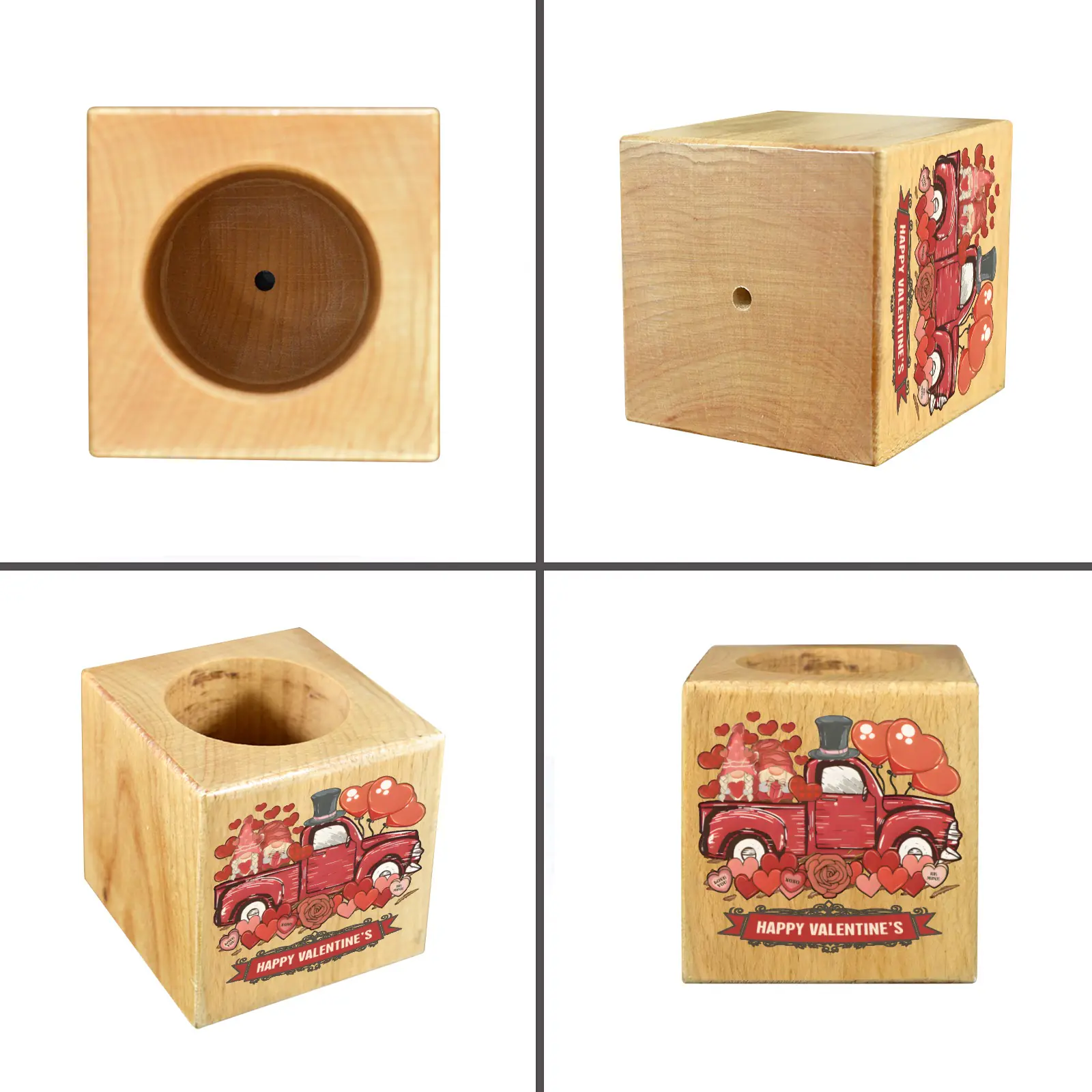 Mini Flower Pot, Valentine’s Indoor Wooden Desk Planter – Truck Mini Wooden Flower Pot Planters cube flower pot 3