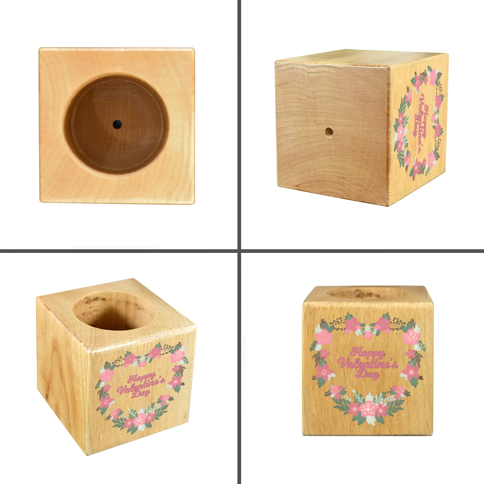 Mini Flower Pot, Valentine’s Indoor Wooden Desk Planter – Heart Wreath Mini Wooden Flower Pot Planters cube flower pot 3