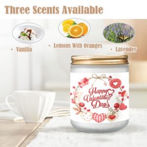 Scented Glass Jar Candle – Valentine’s Plaid Design, Vanilla, Lavender, or Orange Lemon Fragrance Scented Candles aromatherapy candles