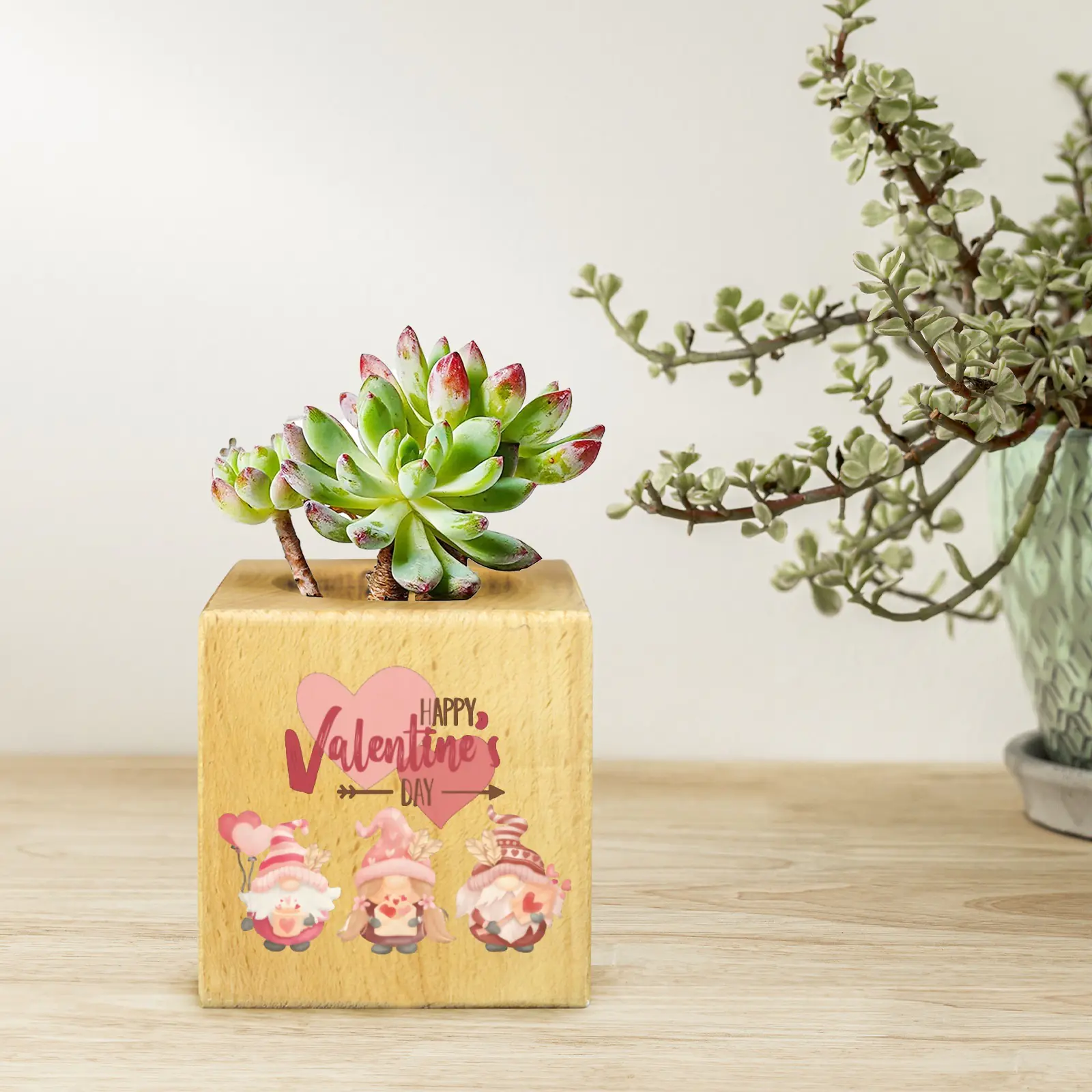 Mini Flower Pot, Valentine’s Indoor Wooden Desk Planter – Gnomes Mini Wooden Flower Pot Planters cube flower pot 4