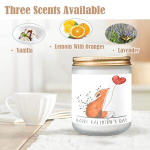 Scented Glass Jar Candle – Valentine’s Fox Design, Vanilla, Lavender, or Orange Lemon Fragrance Scented Candles aromatherapy candles