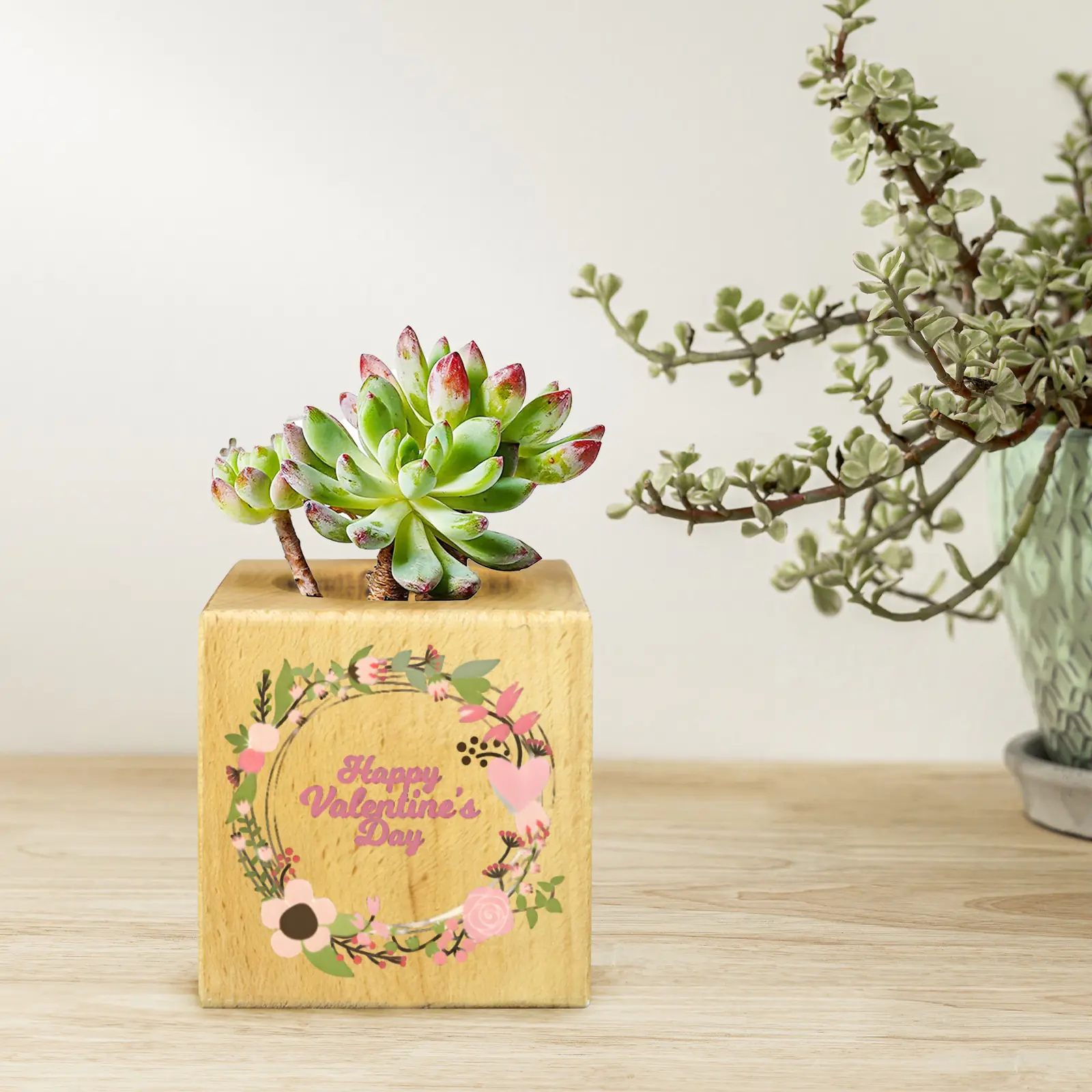 Mini Flower Pot, Valentine’s Indoor Wooden Desk Planter – Wreath Mini Wooden Flower Pot Planters cube flower pot 4