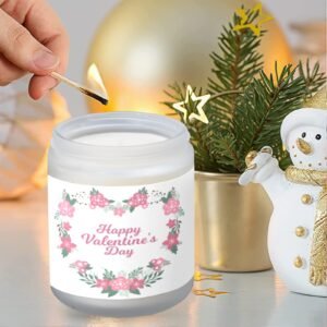 Scented Glass Jar Candle – Valentine’s Heart Wreath Design, Vanilla, Lavender, or Orange Lemon Fragrance Scented Candles aromatherapy candles