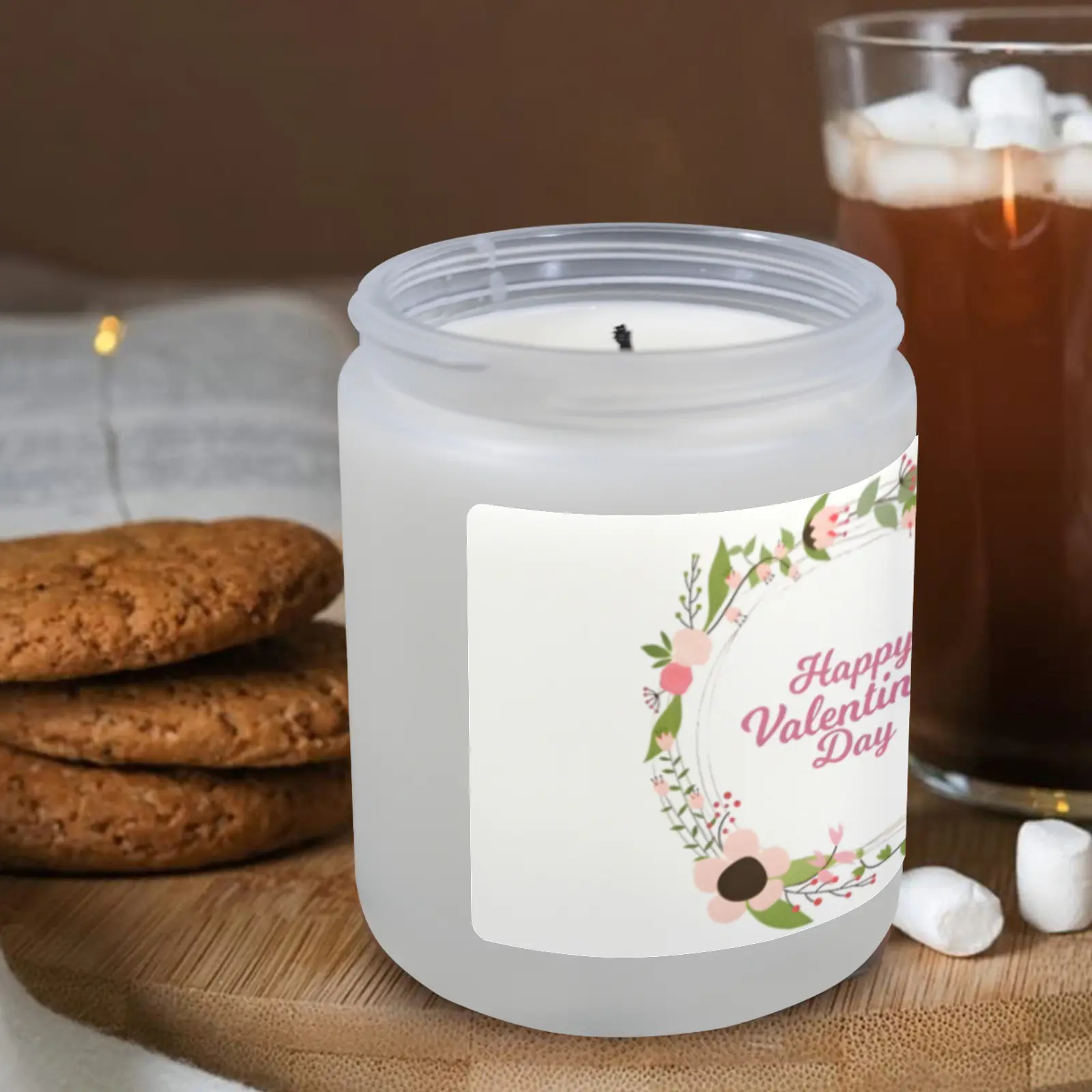 Scented Glass Jar Candle – Valentine’s Wreath Design, Vanilla, Lavender, or Orange Lemon Fragrance Scented Candles aromatherapy candles 5